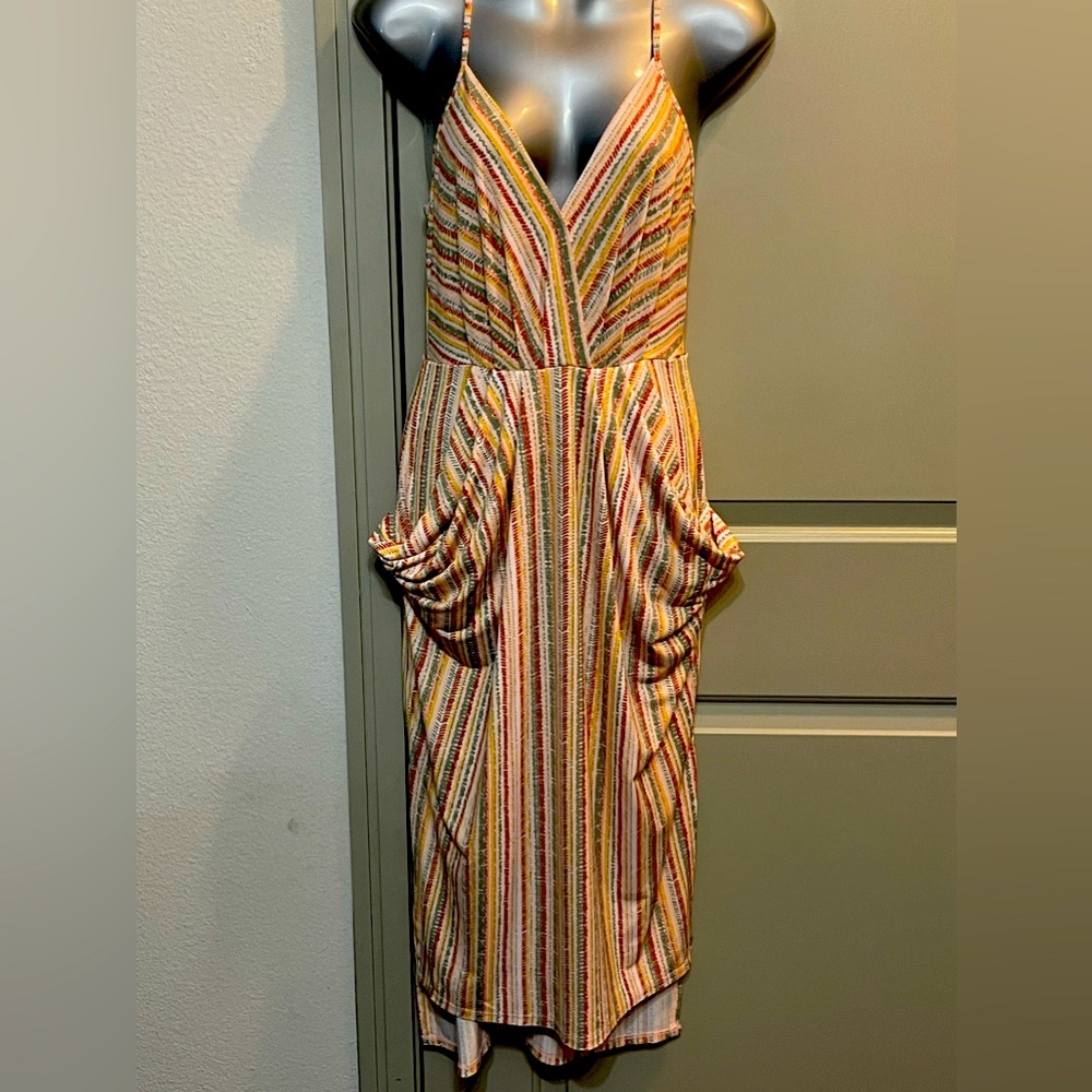 BCBGeneration - Multi color stripe high/ low halter dress
